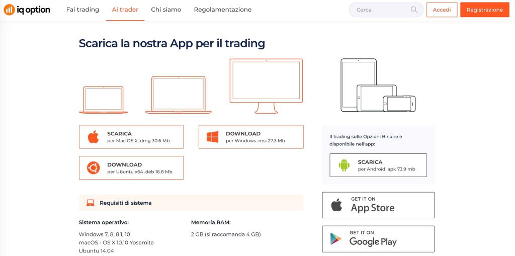 App di Trading IQ Option Conto Trading Demo
